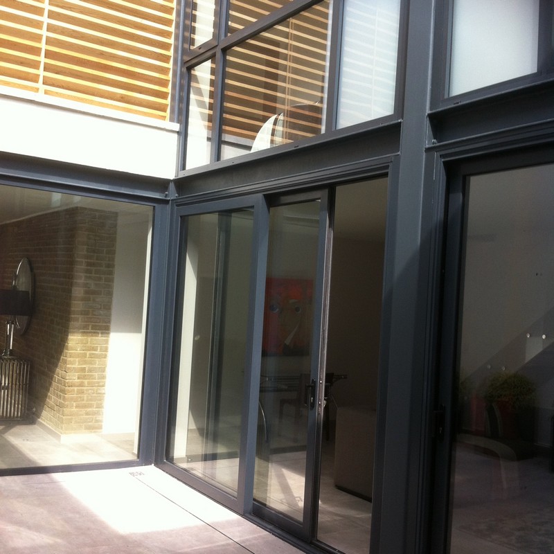 Anthracite aluminium sliding patio doors fitted in West Brompton